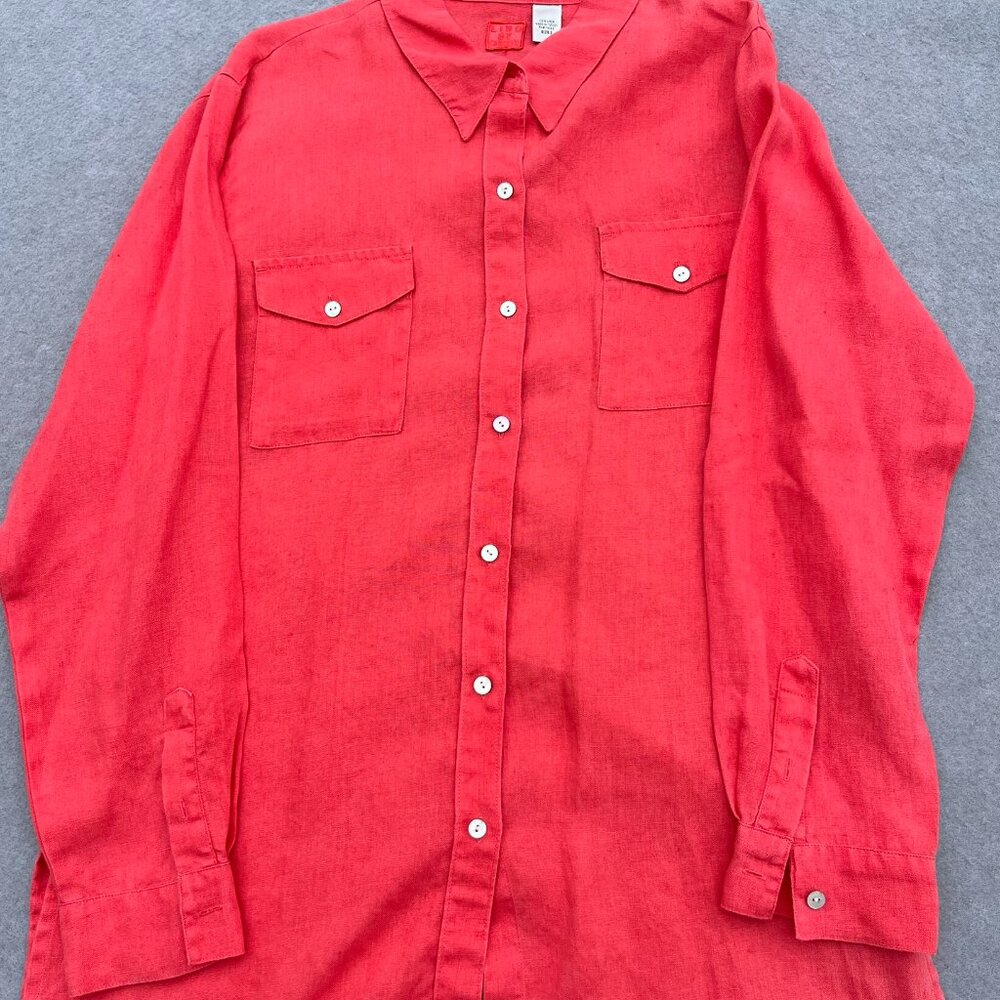 Lino by Chico's Size 2 XXL Linen Rose Button Front Long Sleeve Shirt